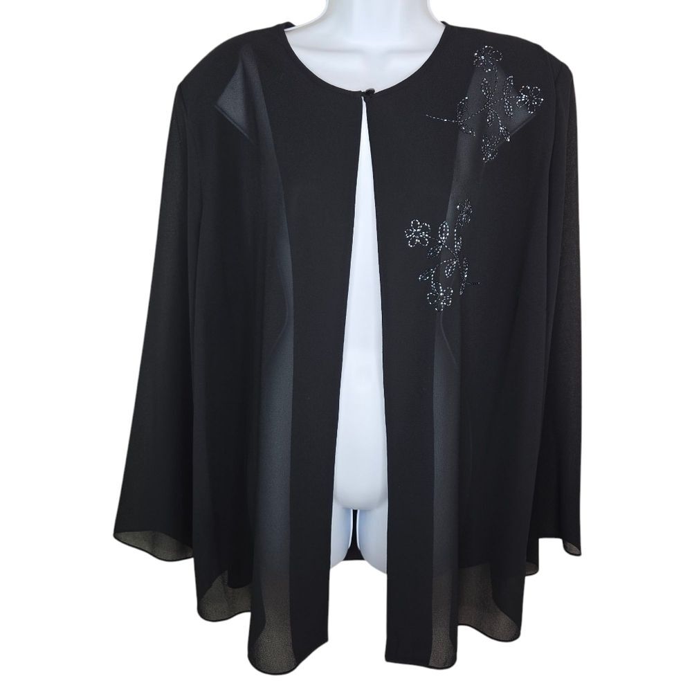 Amanda Smith Woman Sheer Chiffon Floral Beaded Jacket Cardigan Size 22w
